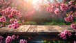 Empty wooden table on spring background.
