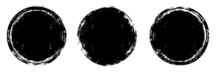 Poster - set of black grunge ink stamp circles, round shape stamp