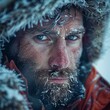Capture the essence of adventure with a close-up shot of a fearless explorer braving the icy winds of the polar regions Show determination and grit in their eyes