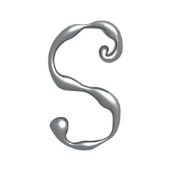 Poster - 3D letter S in Y2K style with chrome effect. Vector illustration isolated on white background