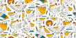 Pelicans family. Funny characters. Seamless pattern background for your design