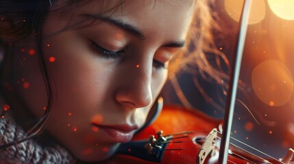 Wall Mural - A close-up of a musician's face, eyes closed in concentration as they play a haunting melody on their instrument.