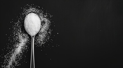 Poster - sugar and spoon on black background