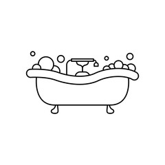 Poster - Bath in linear style vector icon. Shower logo concept. Outline of a cute bathtub in a simple flat style. Cleanliness vector icon. Home interior for bathroom vector. Vector illustration.