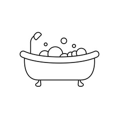 Poster - Bath in linear style vector icon. Shower logo concept. Outline of a cute bathtub in a simple flat style. Cleanliness vector icon. Home interior for bathroom vector. Vector illustration.