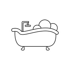 Poster - Bath in linear style vector icon. Shower logo concept. Outline of a cute bathtub in a simple flat style. Cleanliness vector icon. Home interior for bathroom vector. Vector illustration.