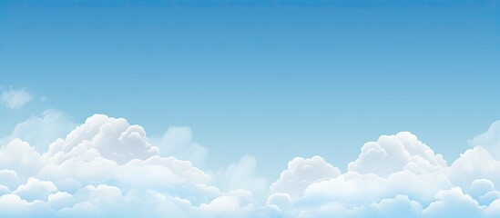 Wall Mural - A whimsical illustration of a flying airplane in a sky adorned with various fluffy clouds