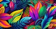 A beautifull vibrant and colorful pattern featuring bold, abstract shapes in various shades of green, orange, pink, blue, yellow, white and purple, and black