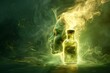 ampoule of youngness elixir isolated on magic background, shape of old person turning young