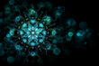 green emerald mandala (color of father and sons) symbol of life on dark background with bokeh with copy space 