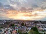 Fototapeta Big Ben - Aerial View of Residential Homes During Orange Sunset over England UK