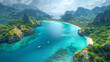 Beautiful views of the ocean and islands, tropical coral reef, generative AI.