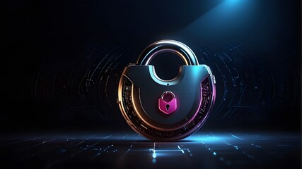 tech/security/cyber wallpaper, A padlock on a futuristic background represents internet security and the safeguarding of personal data. Abstract background of secure technology featuring circuit