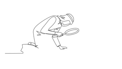 Poster - animation of one line drawing of continuous one line drawing arabian businessman holding magnifying 
