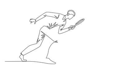 Poster - Animated self drawing of continuous one line drawing businessman holds magnifying glass highlighting email icon. important emails related to progress of his business. Full length single line animation