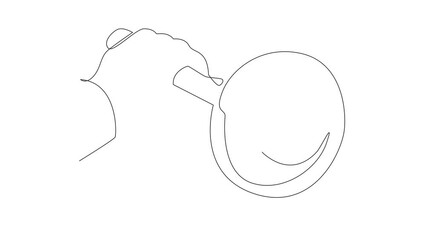 Poster - Animation of one line drawing of continuous one line drawing big hand holding magnifying glass highlighting bomb with a burning fuse, lack of security can be dangerous. Full length motion