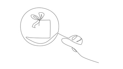 Poster - animation of one line drawing of continuous one line drawing big hand holding magnifying glass highl