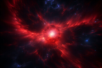 Wall Mural - abstract red color spiral cosmos object pulsar in dark deep space among stars, ray, emission