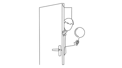 Poster - Animated self drawing of single one line drawing of businessman came out from behind the door holding a magnifier. Invite business partners to join so that business. Full length single line animation
