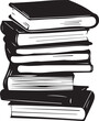 Stacks of books in black and white illustration symbolizing knowledge, education, and literature