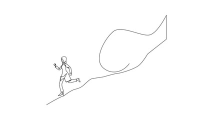 Wall Mural - Animation of one line drawing of continuous one line drawing Arabian businesswoman runs down hill while being chased by rolls of paper bills. Chased by ever-growing bills. Full length motion