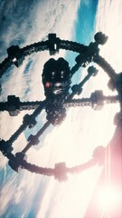 Wall Mural - unidentified alien spaceship flying near earth elements furnished by nasa, vertical