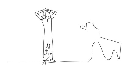 Poster - Animation of one line drawing of continuous one line drawing businessman stood in shock, holding head with both hands, looking at bill thrust. online bills must be paid immediately. Full length motion