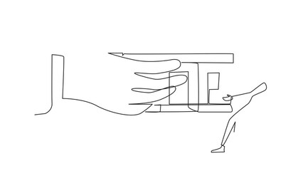 Poster - animated self drawing of single continuous line drawing arab businessman pulling miniature house whi