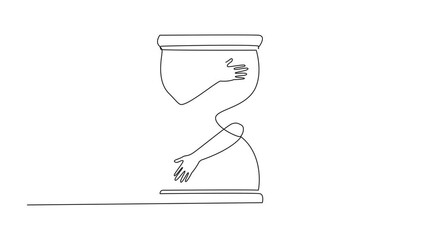 Poster - Animation of one line drawing of continuous one line drawing of hands hugging hourglass. No time is allowed to be wasted in taking advantage of business. Metaphor of time. Full length motion