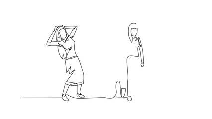 Poster - Self drawing animation of continuous one line drawing of shocked businesswoman is shown bill by his business partner. Many bills have entered the deadline to be paid right now. Full length animated