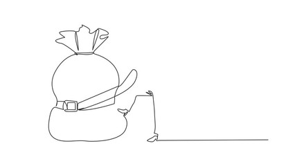 Poster - Animated self drawing of single continuous line drawing businesswoman wrapped around, pulled money bag with a belt. Investment decrease. Save on unnecessary expenses. Full length single line animation