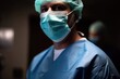 closeup shot of a surgeon wearing scrubs in a hospital