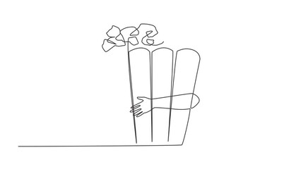 Poster - Animated self drawing of continuous one line drawing of hand hugging popcorn. Movie time, popcorn time. The best way to enjoy a movie is while eating popcorn. Full length single line animation