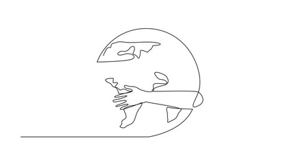 Poster - Animated self drawing of single continuous line drawing of hands hugging globe. Keeping the earth green so that it remains suitable. Concept of World Environment Day. Full length single line animation