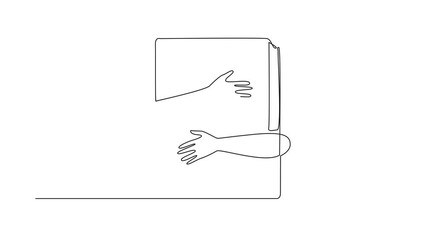 Wall Mural - Animation of one line drawing of Continuous one line drawing of hands hugging book. Reading books can explore a new world. The more books to read, the more knowledge to get. Full length motion