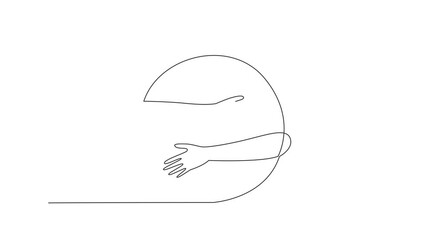 Poster - self drawing animation of single continuous line drawing of human hands hugging circle. passion in c