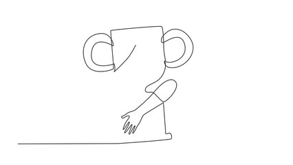 Poster - animation of one line drawing of single one line drawing of hands hugging trophy. grasp the victory 