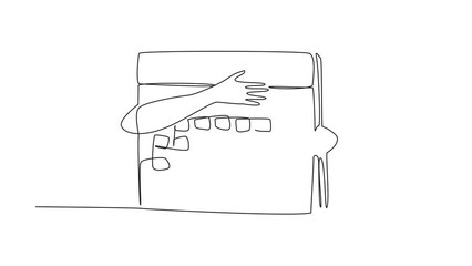 Poster - Animated self drawing of single continuous line drawing of hands hugging desk calendar. A planned business is a must to start a business. Regarding time management. Full length single line animation