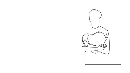Poster - animation of one line drawing of single one line drawing of young trendy man with casual shirt huggi