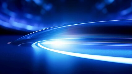 Aufkleber - A blue abstract space with curved light beams in it. Futuristic technology concept.