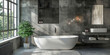 Elegant Loft Bathroom with Freestanding White Tub and Industrial Concrete Walls
