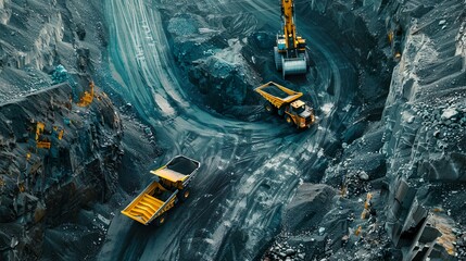 A modern mining operation with heavy machinery and mining trucks