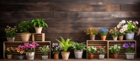 Wall Mural - A variety of potted plants displayed on a shelf