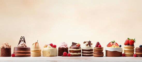 Canvas Print - A row of cakes with assorted toppings on display