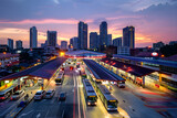 Fototapeta  - Evening Rush at Jb Larkin Bus Terminal, Johor Bahru, Malaysia: A Bustling Hub of Regional Transportation