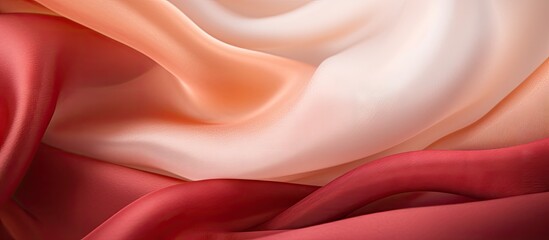 Wall Mural - Close-up of red and white silk fabric with black background