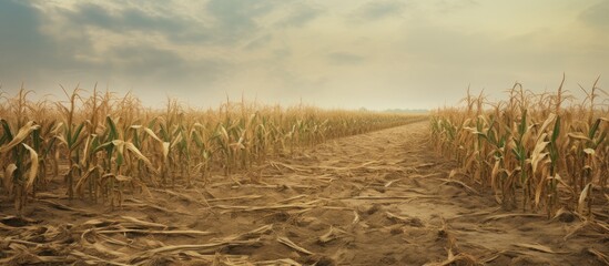 Wall Mural - Path through cornfield under sky