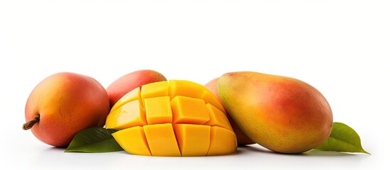 Wall Mural - Mangoes scattered on a white surface