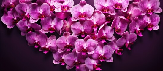 Wall Mural - Pink orchids heart on black background