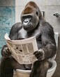 Gorilla der auf der Toilette sitz im Badezimmer